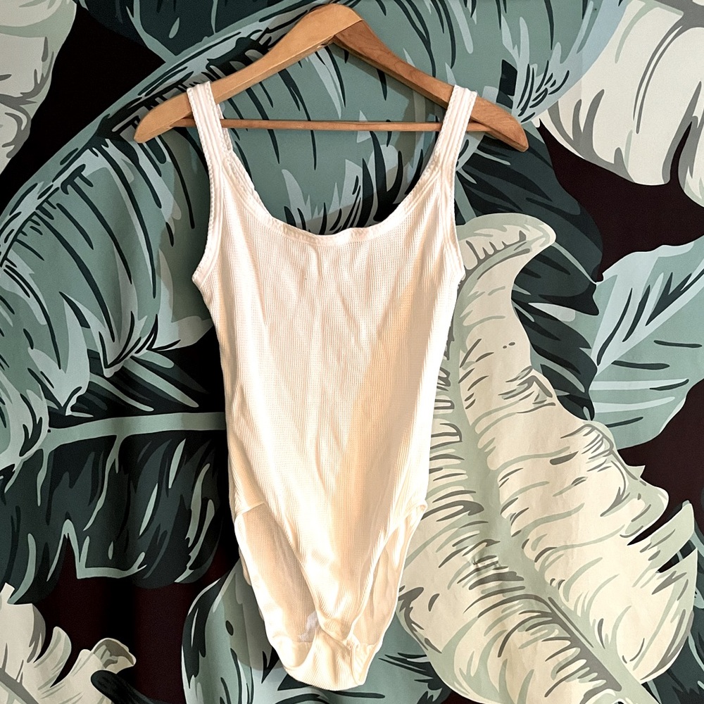 White waffle knit body suit